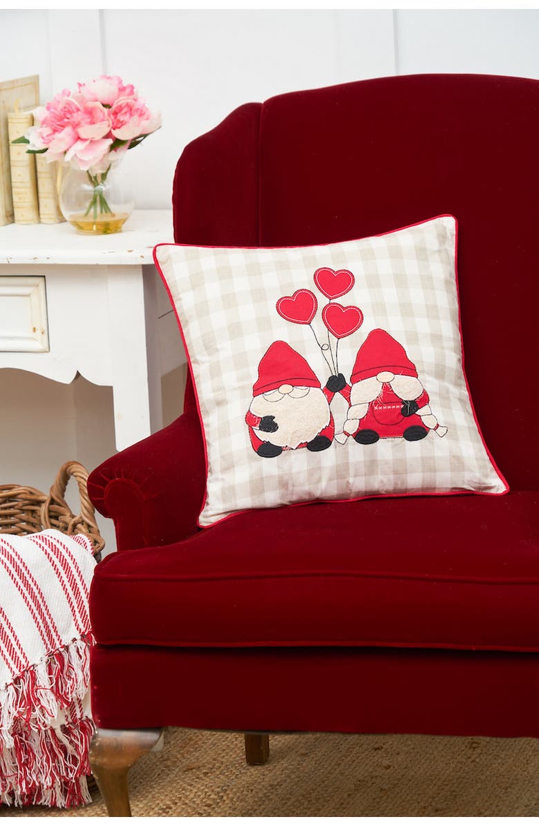 C&F Home Gnomes w/ Heart Balloons Embroidered Valentine's Day Accent Throw Pillow 18" x 18", Alternate, color, Red