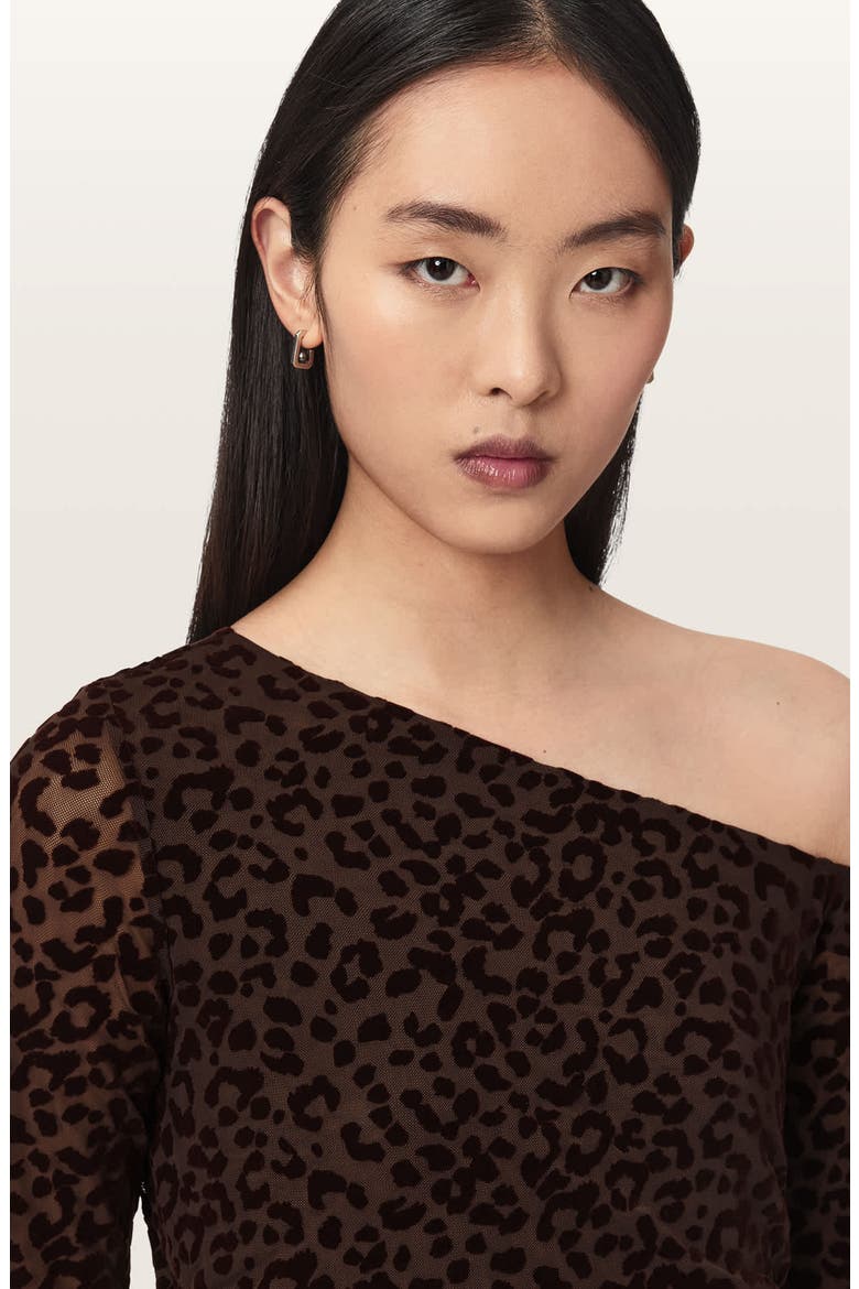 Mimi Off the Shoulder Leopard Print Top, Alternate, color, BROWN
