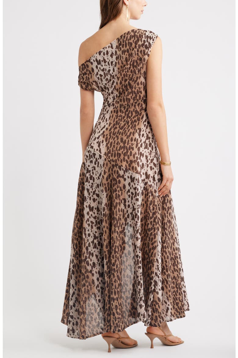 Cascading Off the Shoulder Evening Dress, Alternate, color, TAN- BLACK LEOPARD SPOT