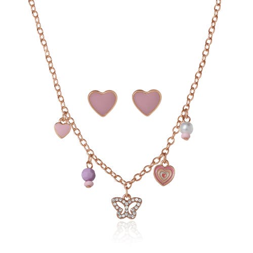 Jessica Simpson Kids Kids Heart Charm Necklace and Earrings Set in Gold, Pink  product