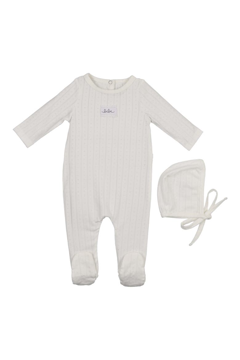 Bebe Pointelle Footie & Hat Set, Main, color, IVORY