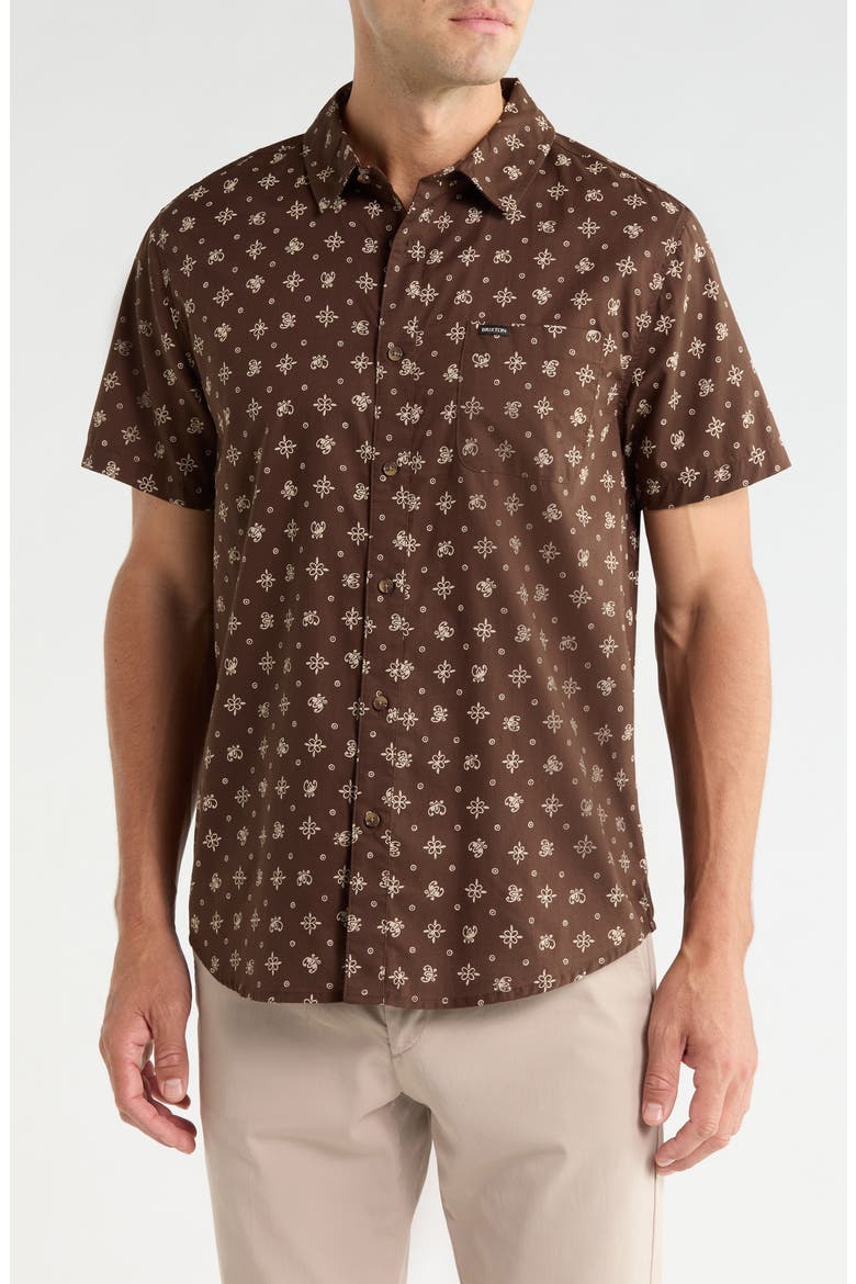 Charter Printed Short Sleeve Button-Up Shirt, Main, color, WALNUT BROWN BANDANA