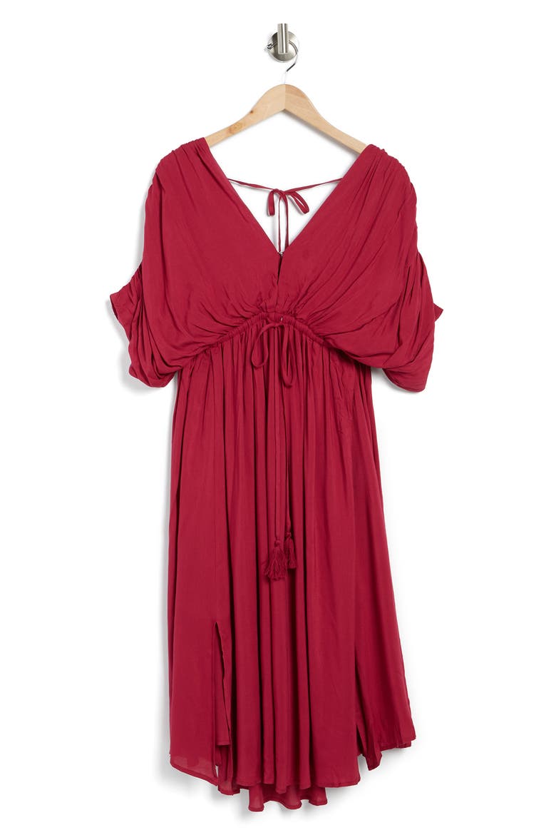 Dolman Sleeve Tie Waist Midi Dress, Alternate, color, BURGUNDY