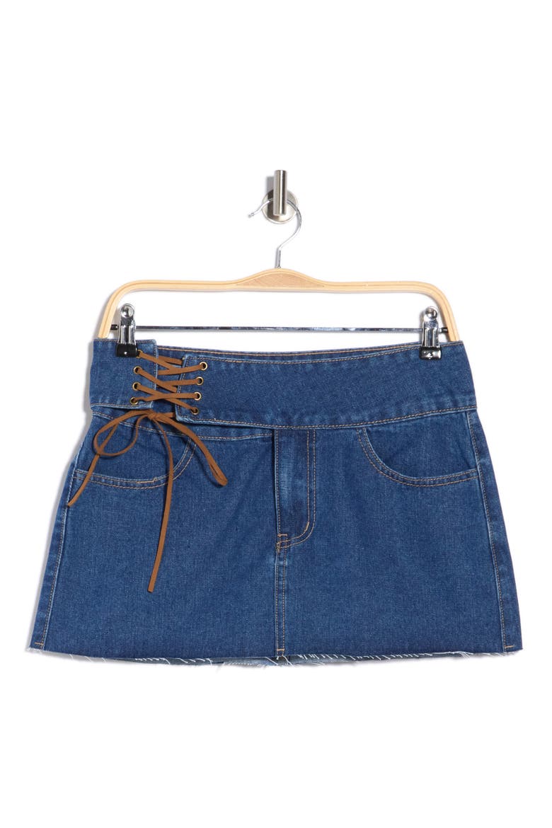 Indie Tie Up Denim Miniskirt, Alternate, color, BLUE