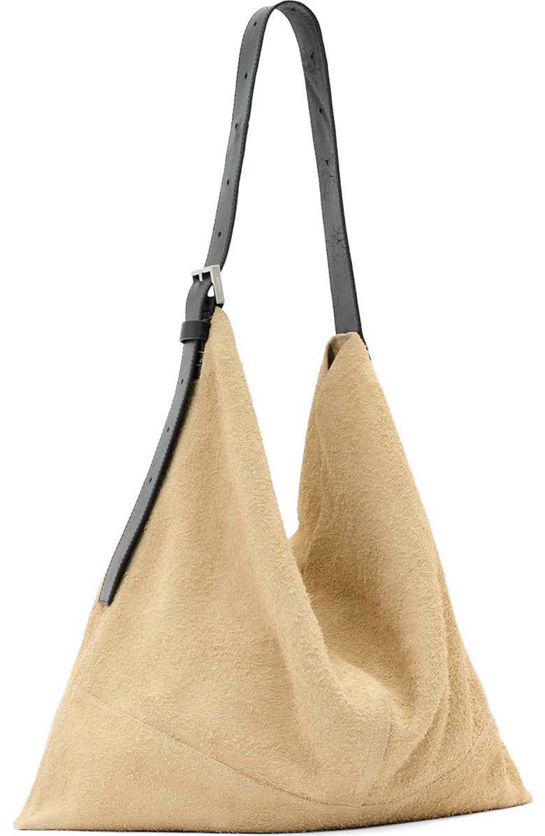 AllSaints Asha Suede Shoulder Bag, Alternate, color, Sahara White