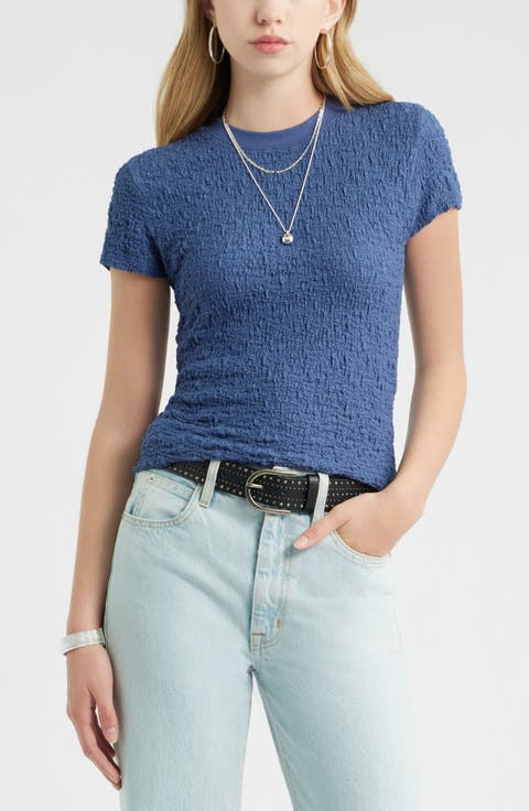 Crinkle Knit Crewneck Top