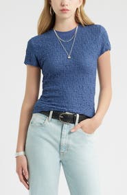 Treasure & Bond Crinkle Knit Crewneck Top