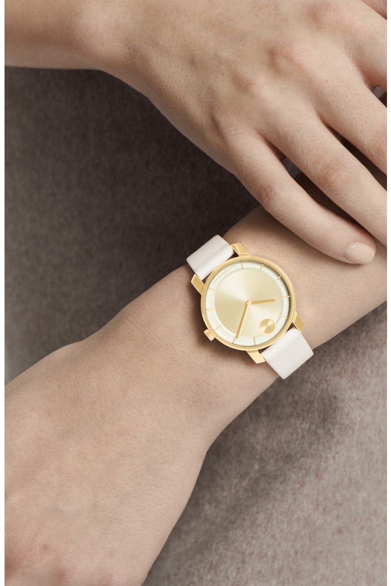 Bold Access Museum Dot Leather Strap Watch, 34mm, Alternate, color, GOLD