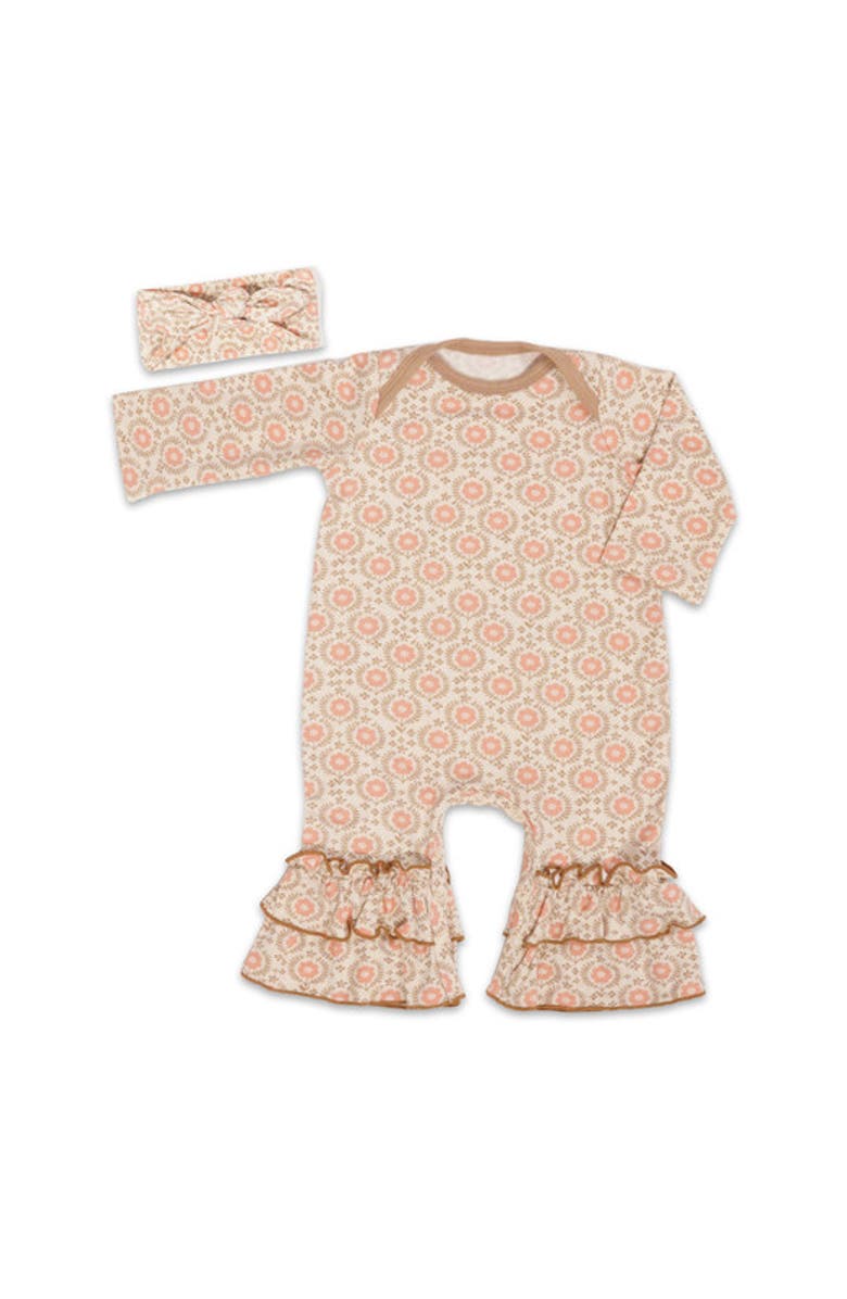 Everly Grey Ruffle Romper & Head Wrap Set, Main, color, Bohemian
