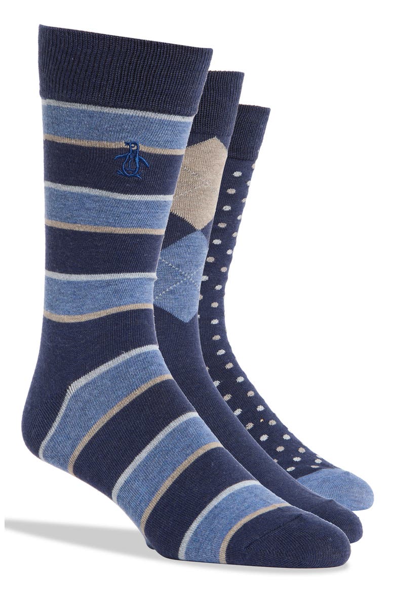 Gilbert Dot Crew Socks - Pack of 3, Main, color, NAVY