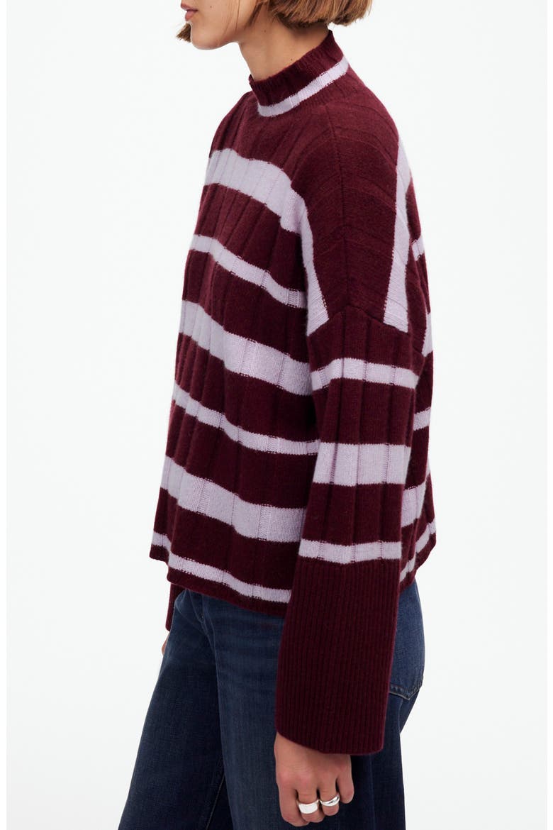 Stripe Rib Cashmere & Wool Blend Funnel Neck Sweater, Alternate, color, CABERNET STRIPE