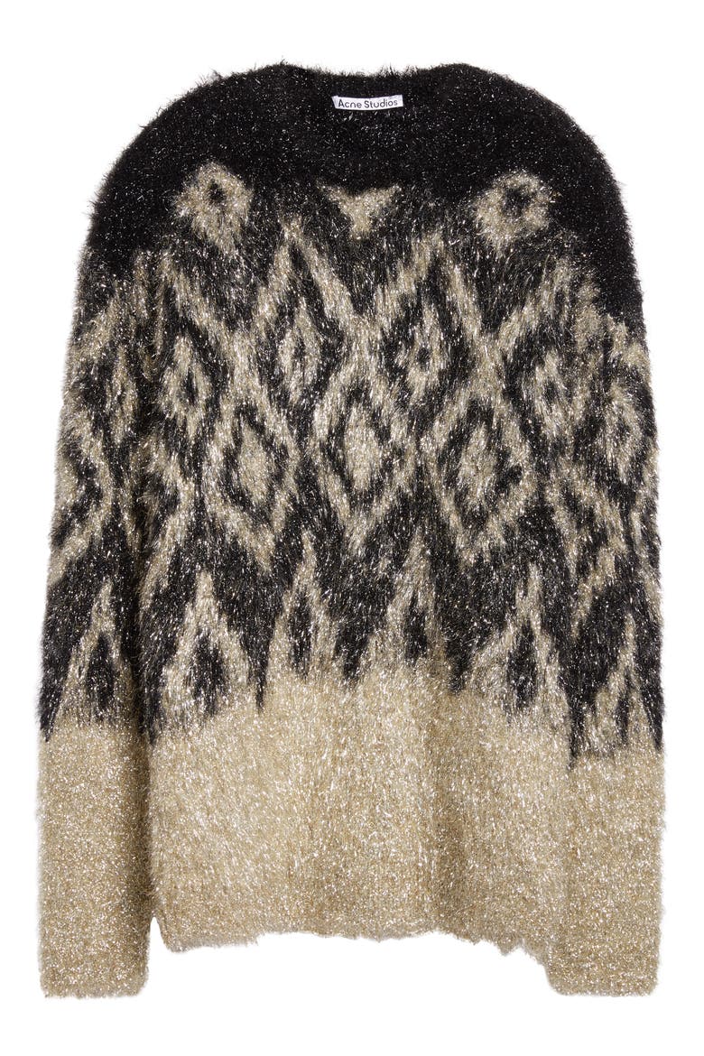 Kinai Metallic Tinsel Fair Isle Sweater, Alternate, color, BLACK/ GOLD
