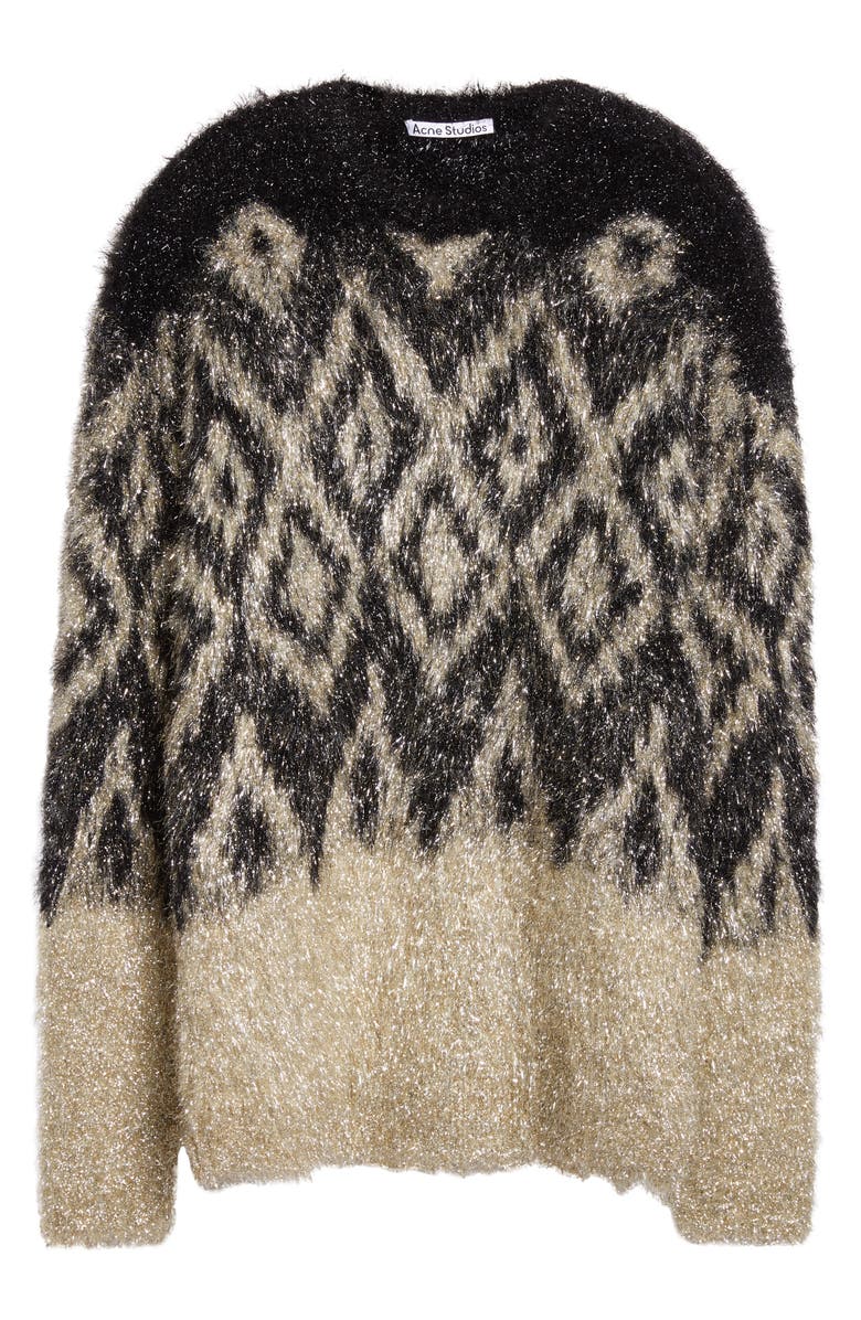 Acne Studios Kinai Metallic Tinsel Fair Isle Sweater, Alternate, color, Black/ Gold