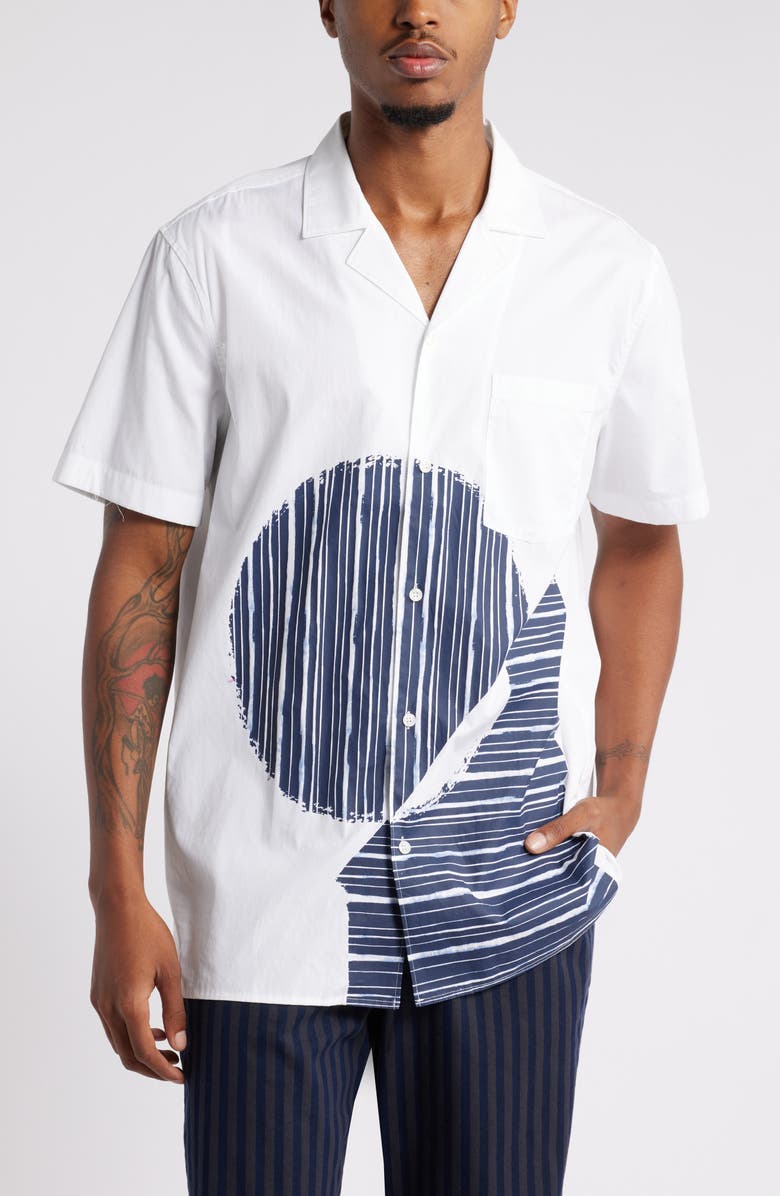 Nordstrom x Harlem's Fashion Row House of Aama Hatch Camp Shirt, Main, color, White- Navy Batik Graphic