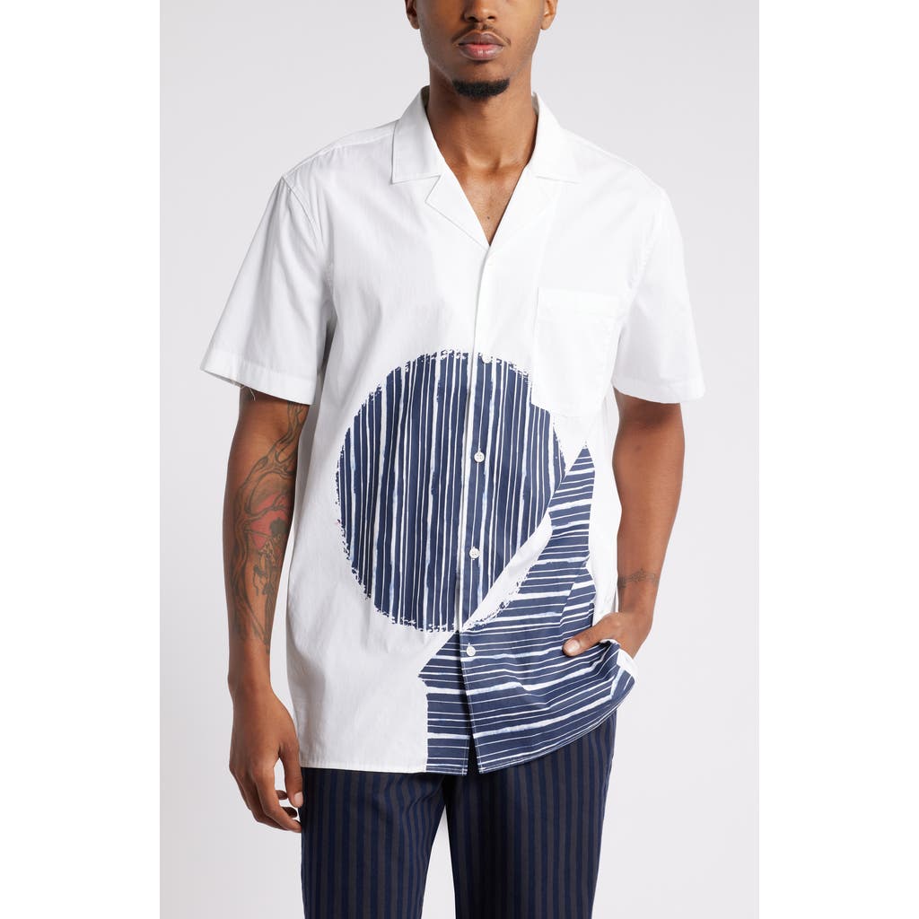 Nordstrom X Harlem's Fashion Row House Of Aama Hatch Camp Shirt In White- Navy Batik Graphic