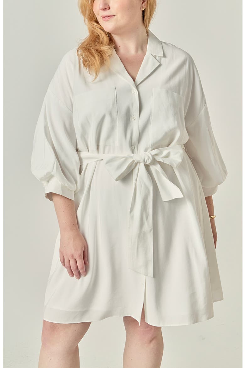 Tie Waist Mini Shirtdress, Alternate, color, WHITE