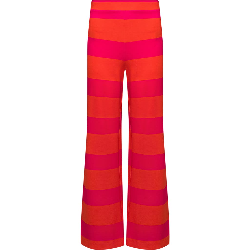 Isaac Mizrahi New York High Waist Wide Leg Pants In Magenta/orange Cabana Stripe