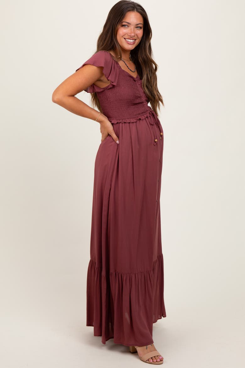 Smocked Top Woven Maxi Dress, Alternate, color, Burgundy