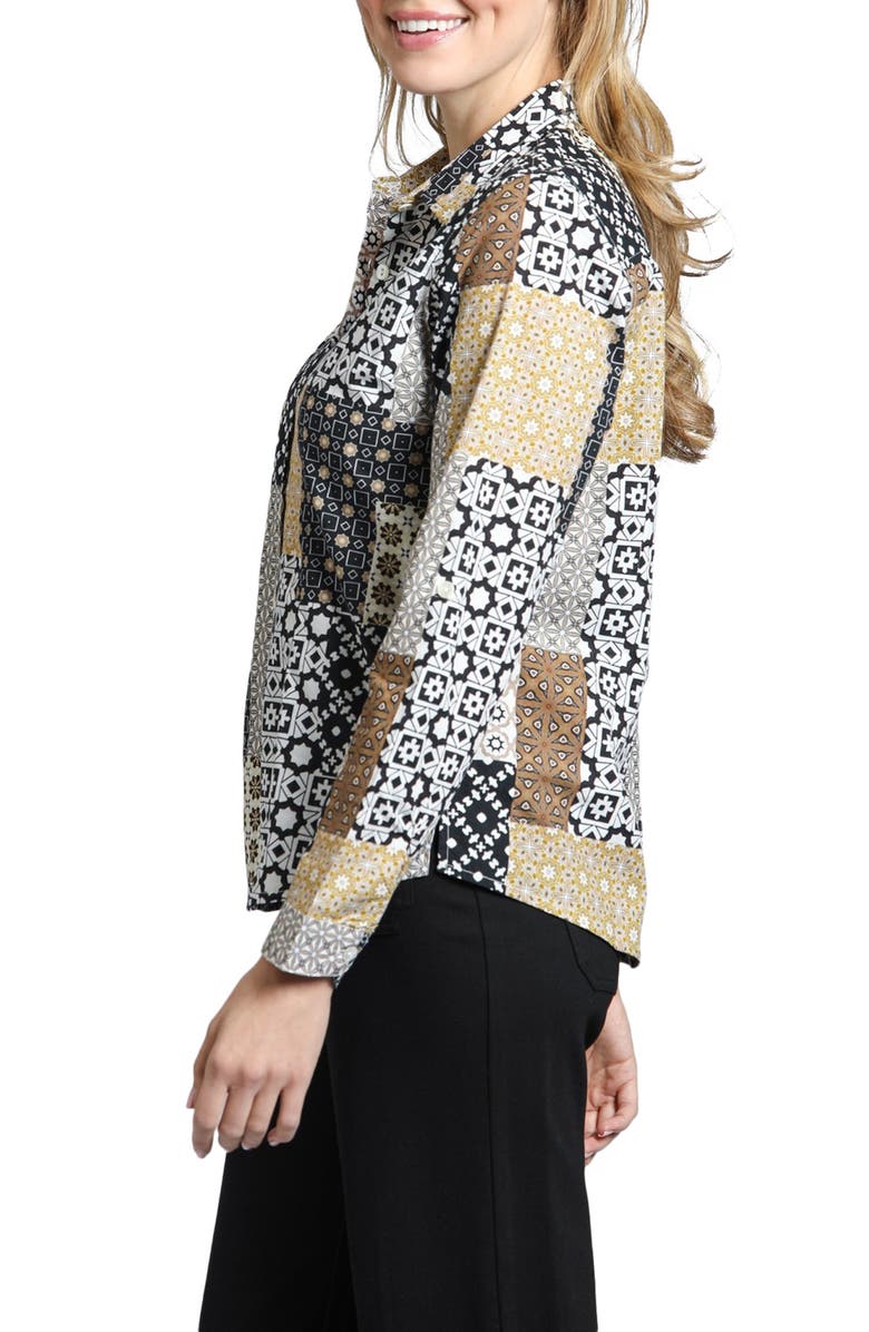 APNY Print Poplin Button-Up Shirt, Alternate, color, Grey/Beige Multi