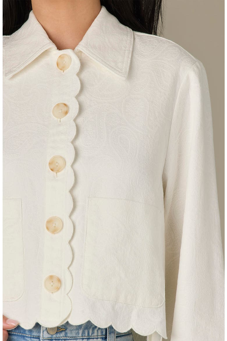 Scallop Detail Cotton Crop Jacket, Alternate, color, WHITE