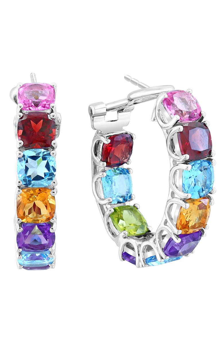 EFFY Sterling Silver Semiprecious Stone Inside Out Hoop Earrings, Main, color, 