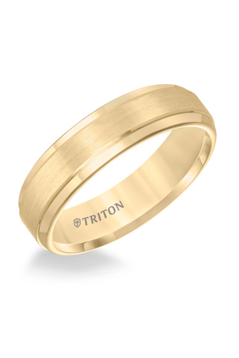 6MM Tungsten Carbide Ring with Satin Finish Center and Step Edge, Main, color, Metallic Gold