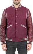 Maceoo Marthyr Leather Sleeve Varsity Jacket