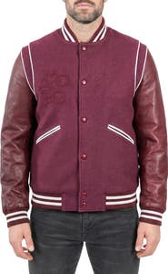 Maceoo Marthyr Leather Sleeve Varsity Jacket