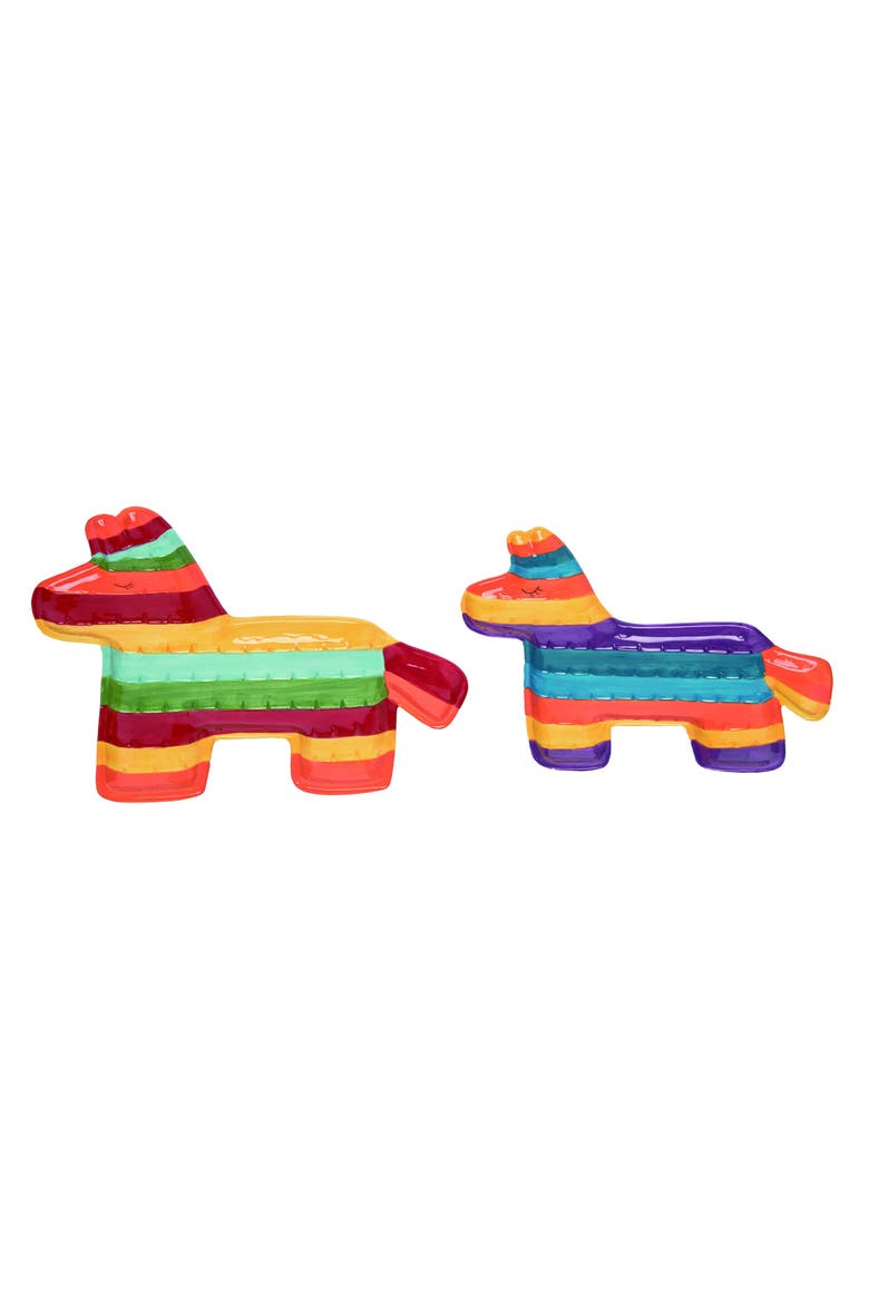 Ceramic 13.5 in Spring Piñata Platter Set of 2 Dolomite Serving Platters for Spring Celebrations, Main, color, Multicolored