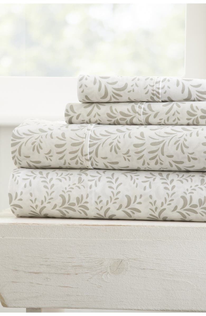 HOMESPUN Home Spun Home Spun Premium Ultra Burst of Vines Pattern 4-Piece California King Bed Sheet Set - Gray, Main, color, Light Gray