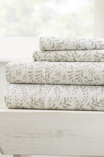 Homespun Home Spun Home Spun Premium Ultra Burst Of Vines Pattern 4-piece California King Bed Sheet In Neutral