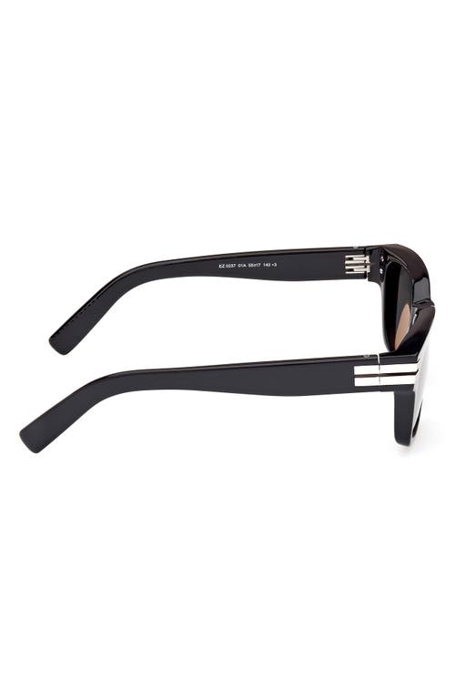Zegna 55mm Polarized Rectangular Sunglasses In Black