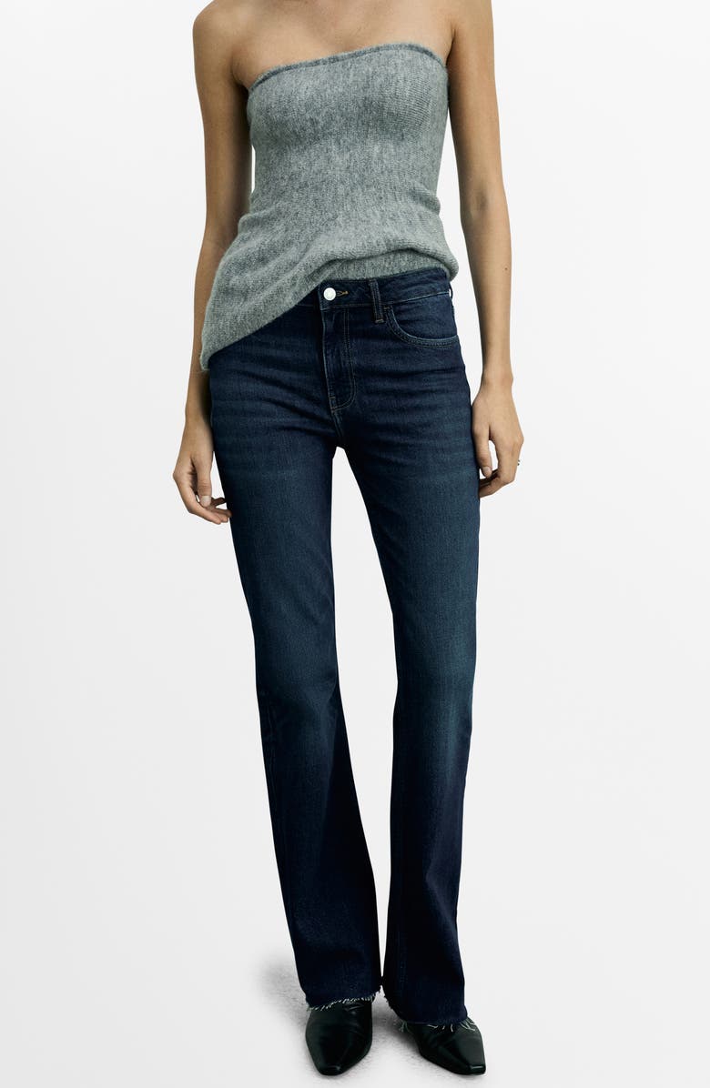 MANGO High Waist Raw Hem Balloon Leg Jeans, Alternate, color, Dark Blue