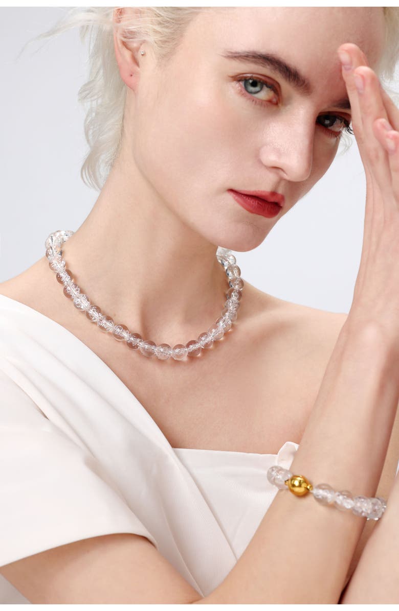 Classicharms Frostnova Azeztulite Clear Phantom Crystal Sphere Necklace-12mm, Alternate, color, Gold