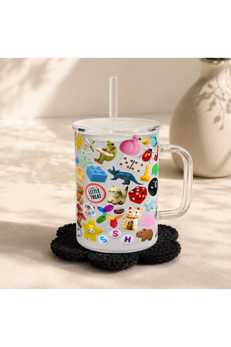 Trinket Core Glass Mug & Daisy Mug Rug Bundle, Alternate, color, Clear, Black