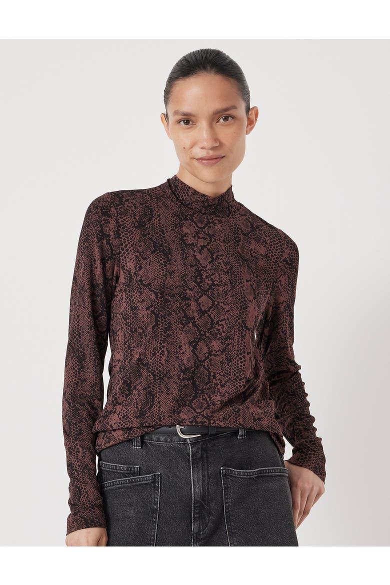 Printed Long Sleeve Top, Main, color, Snake Print Brown