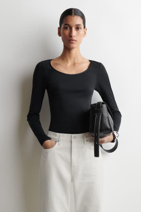 Satin-Trimmed Cotton Jersey Long-Sleeved Top