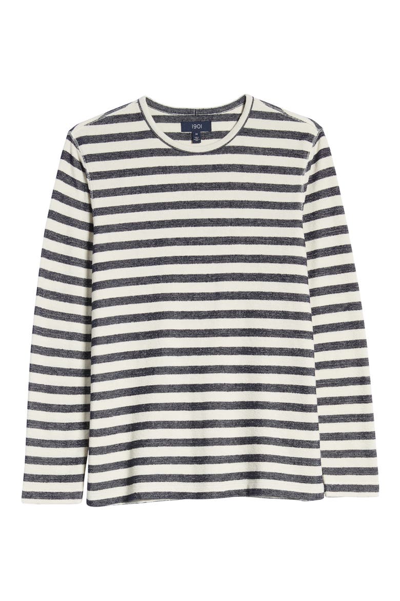 Stripe Long Sleeve T-Shirt, Alternate, color, IVORY EGRET NAVY STRIPE