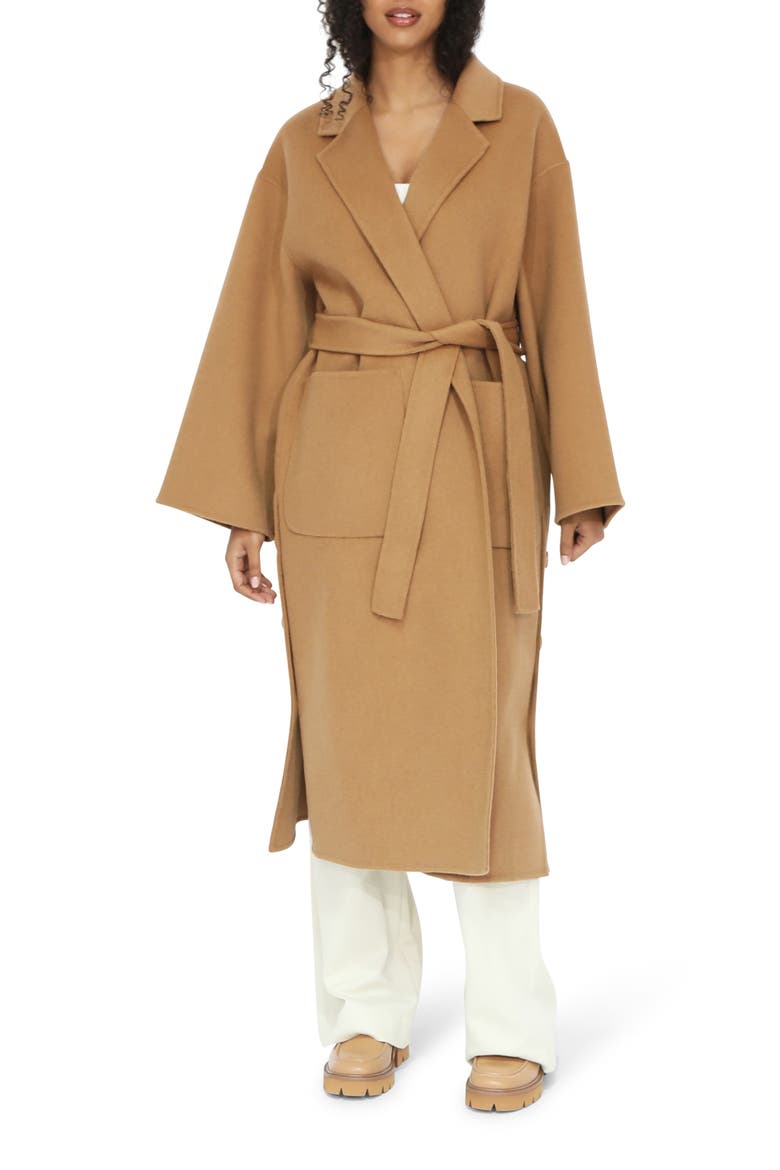 Wide Awake Split Hem Wool Blend Coat, Main, color, CAMEL