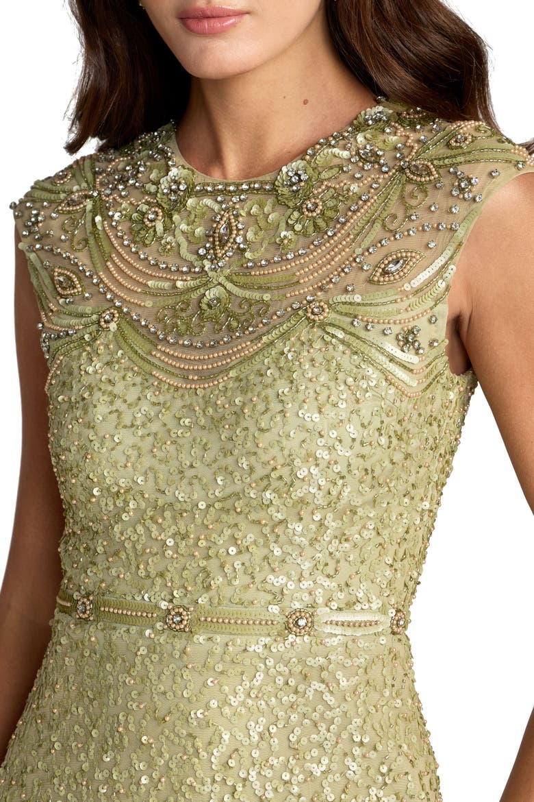 Embellished High Neck Cap Sleeve Gown, Alternate, color, Fern