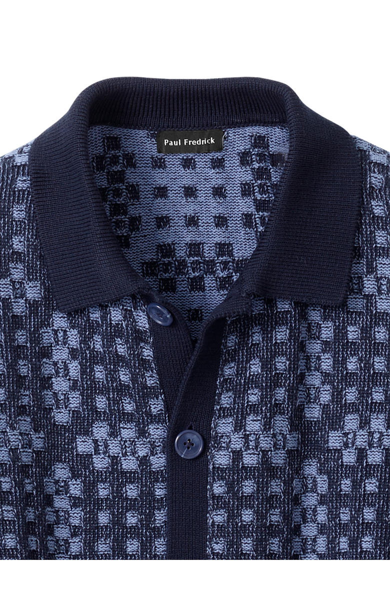 Paul Fredrick Cotton Button Front Polo Long Sleeve, Alternate, color, Navy