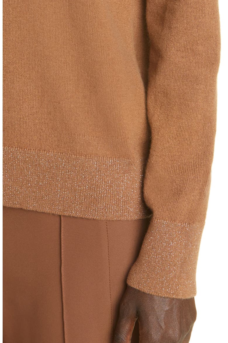 148 New York Metallic Trim Cashmere Turtleneck Sweater, Alternate, color, TOFFEE
