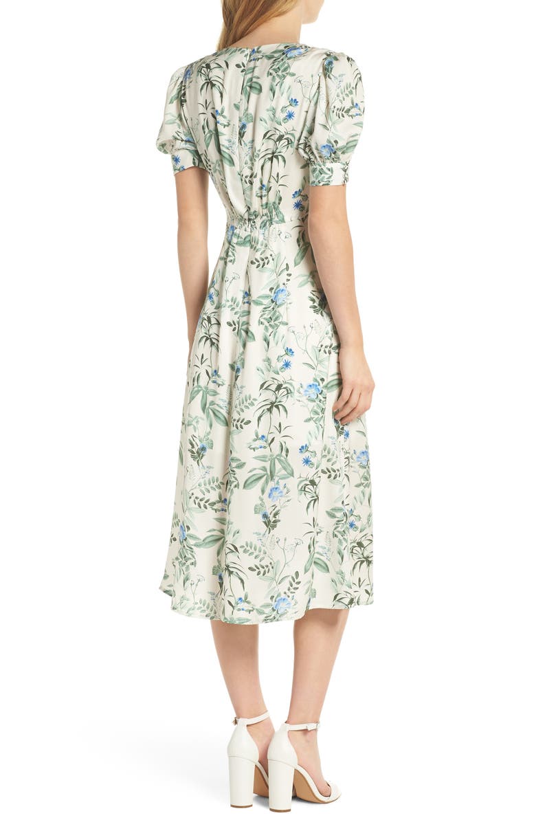 Gal Meets Glam Collection Lauren Botanical Garden Print Midi Dress, Alternate, color, 