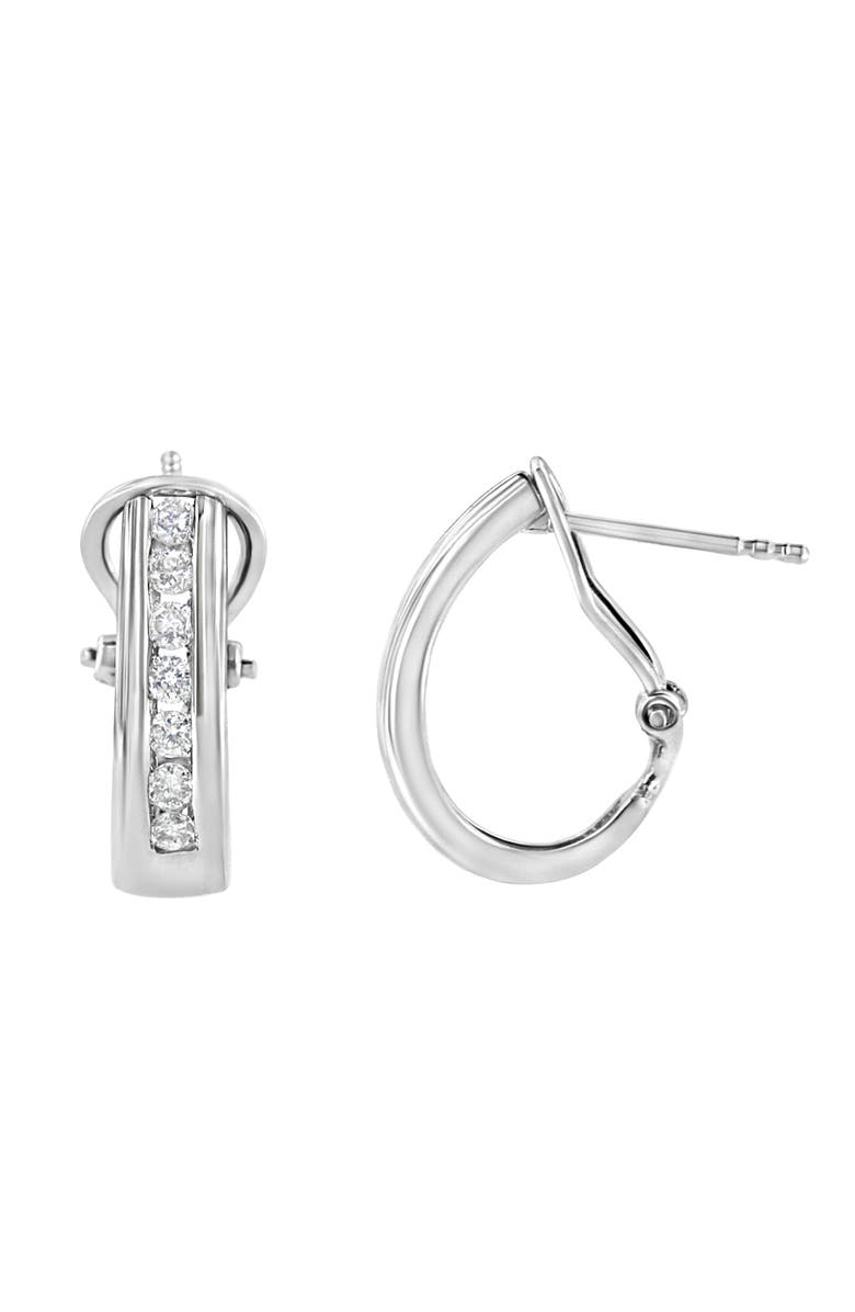 Haus of Brilliance Silver Channel 1/2 Ct Lab Grown Diamond Omega Back Huggy Hoop Earrings, Main, color, White