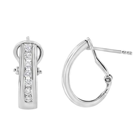 Silver Channel 1/2 Ct Lab Grown Diamond Omega Back Huggy Hoop Earrings