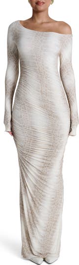 Ruched Off the Shoulder Long Sleeve Maxi Dress