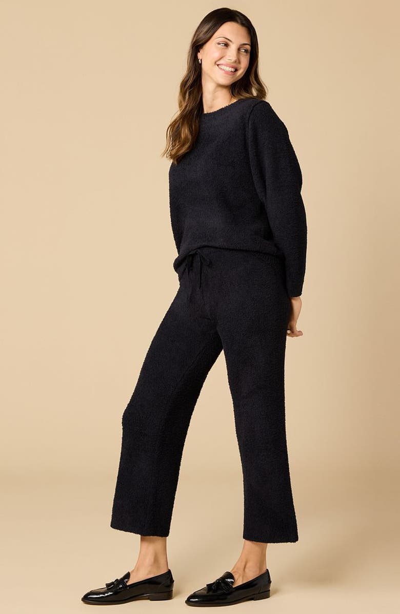 Softies Solid Marshmallow Reverse Seam Crew Neck Lounge Set with Bracelet Sleeve, Alternate, color, Black