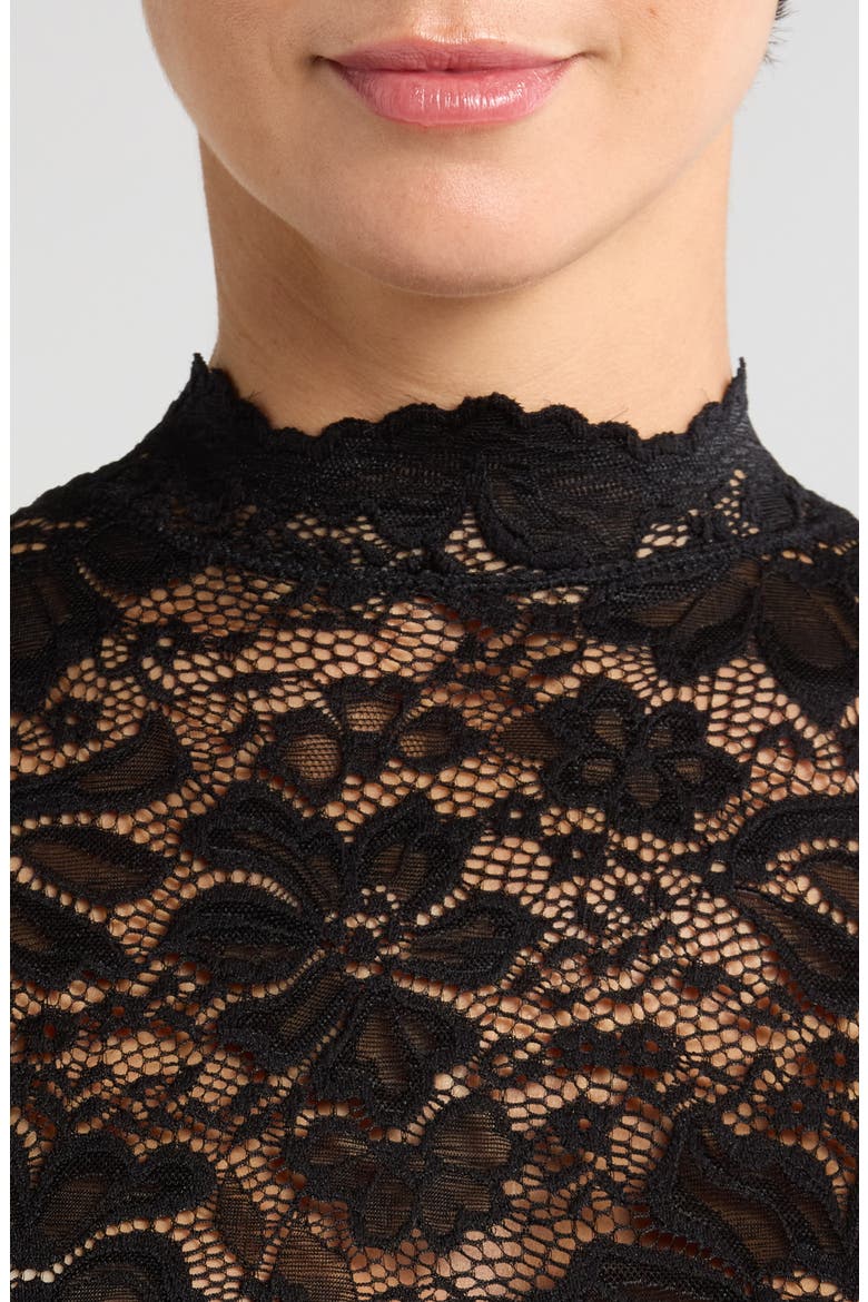 Long Sleeve Floral Lace Catsuit, Alternate, color, BLACK