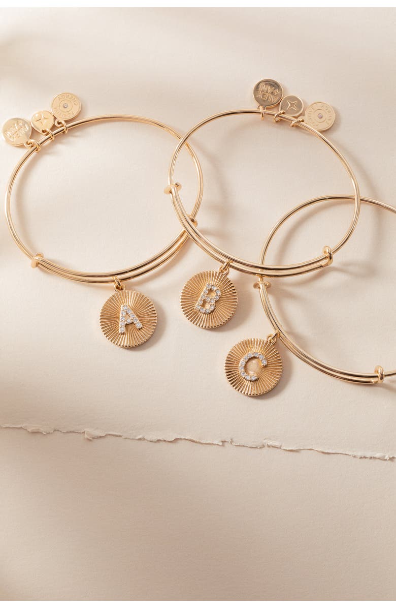 Alex and Ani Pave Starburst Texture Initial Bangle Bracelet, Alternate, color, Gold - B