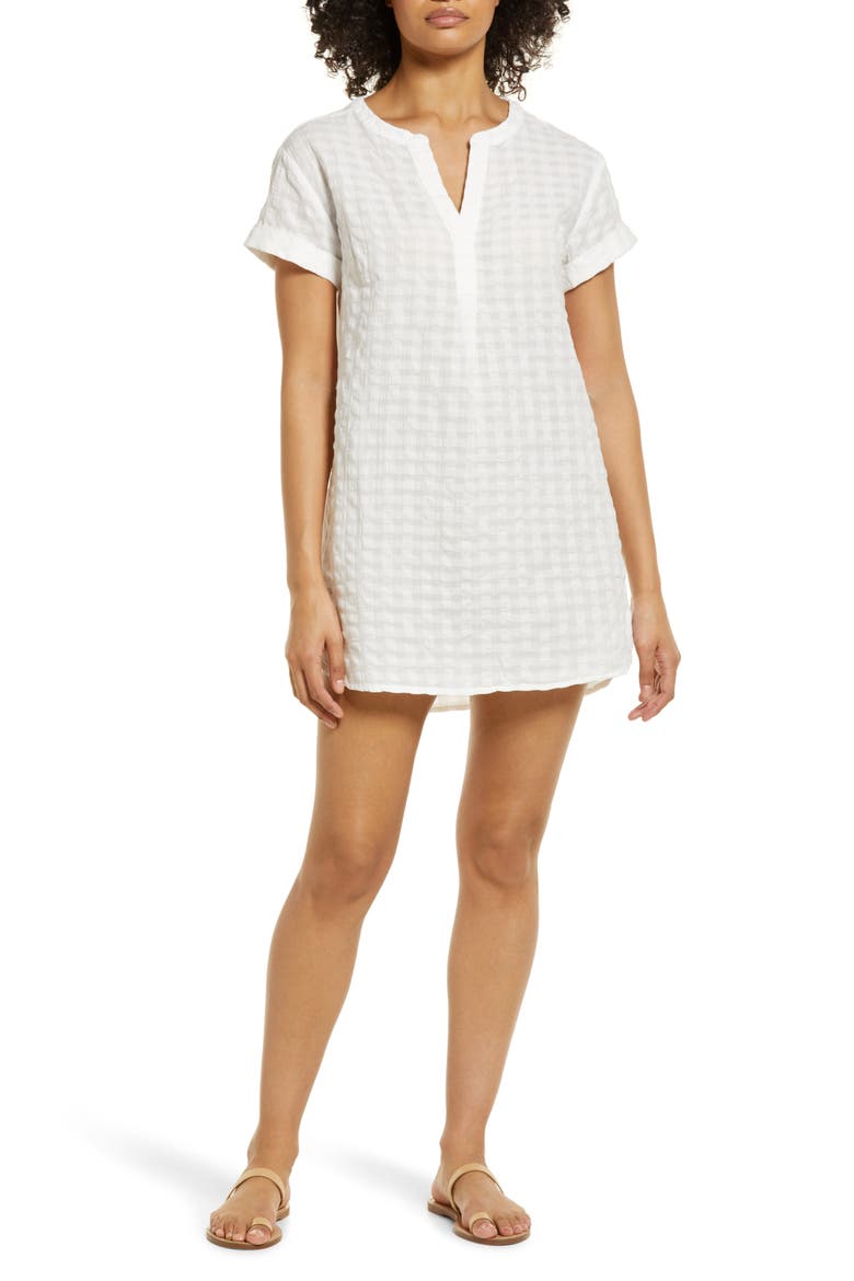 Marley Tonal Check Cotton Shift Dress, Main, color, STARK WHITE